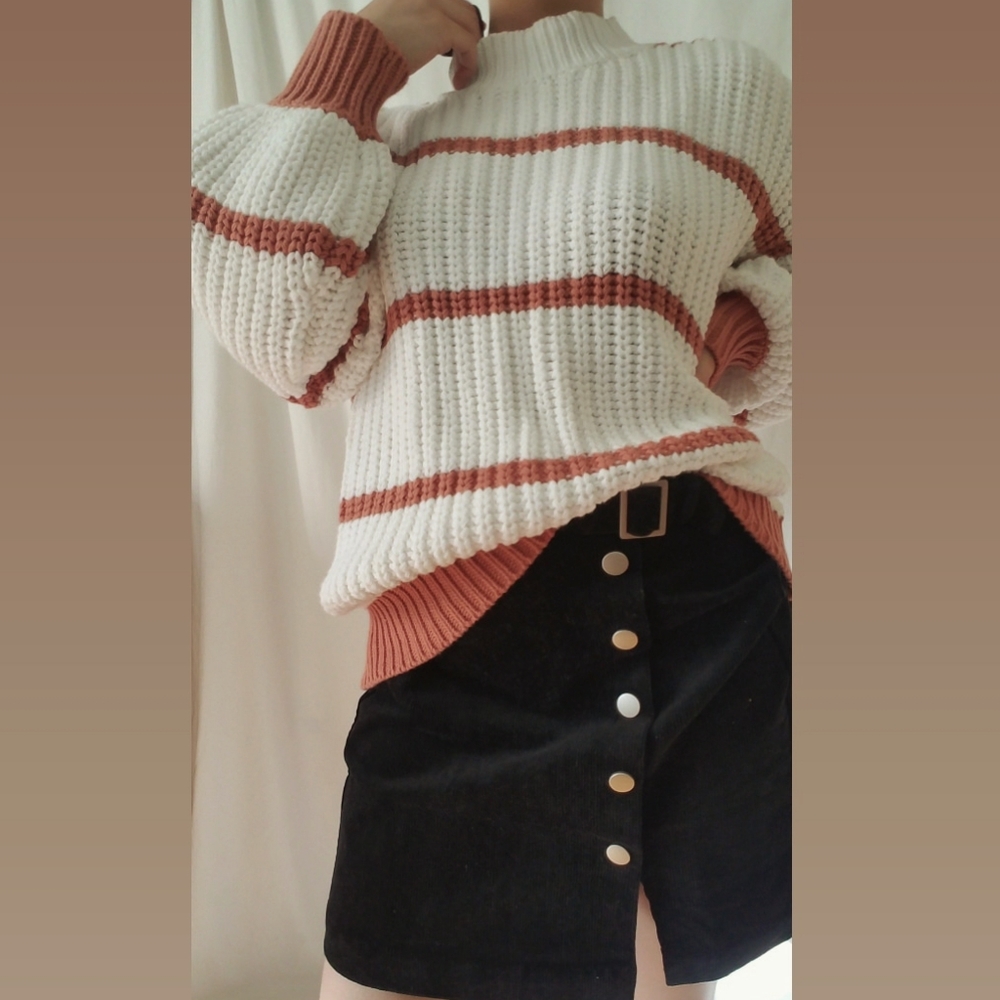Cotton Oversized Knit Sweater (Cream/Camel)